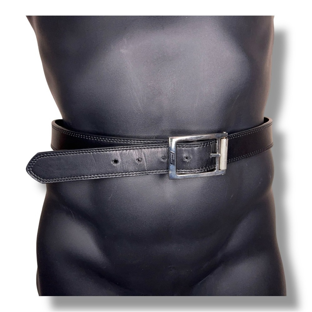 Size 38 Dickies Black Genuine Leather Belt Silver Buckle Classic